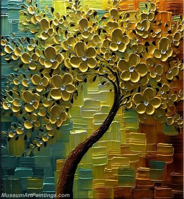 Golden Flower Tree Painting Modern Abstract Art for Sale GT024