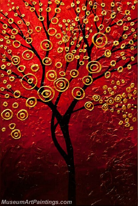Golden Flower Tree Painting Modern Abstract Art for Sale GT026
