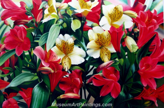 Handmade Flower Oil Painting Blooming Lilies