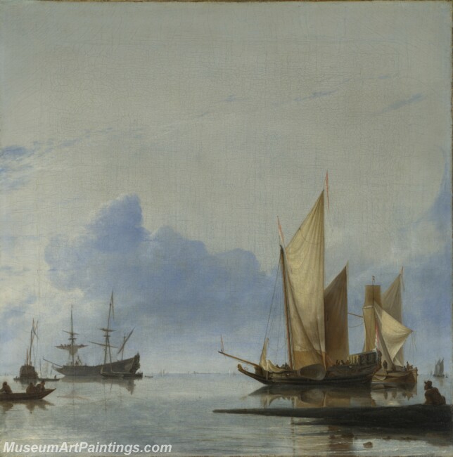 Hendrick Dubbels A Dutch Yacht and Other Vessels Becalmed near the Shore Painting