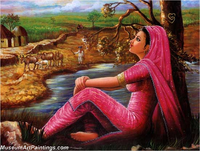 Indian Girl Paintings Waiting