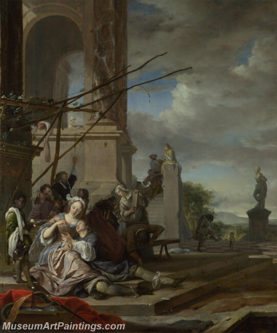 Jan Weenix An Italian Courtyard Painting