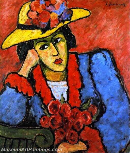Lady in a Yellow Straw Hat Abstract Painting