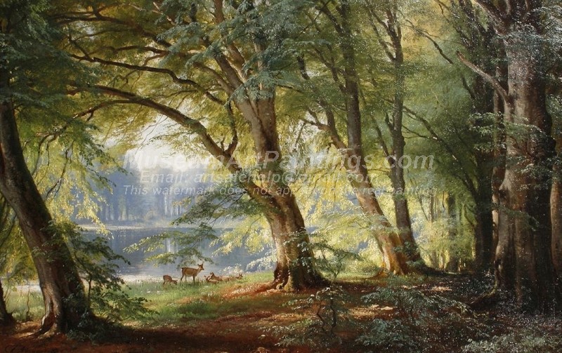 Landscape Oil Paintings Deer beside a Lake