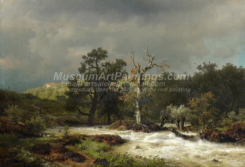 Landscape Oil Paitings Course of a River in Hesse before the Tempest