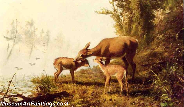 Landscape Painting Deer in the Woods