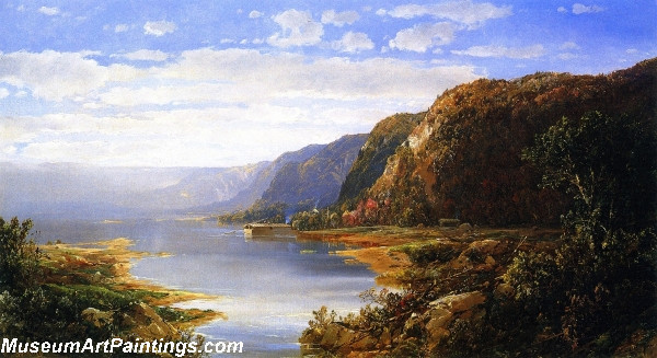 Landscape Painting Houseboat on a River