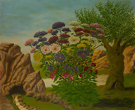Landscape Paintings Bank of Flowers in a Landscape