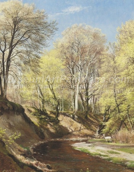 Landscape Paintings Deer at the Bend of the River