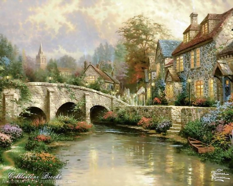 Landscape Paintings cobblestone brooke Garden Paintings