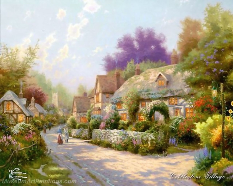 Landscape Paintings cobblestone village Garden Paintings