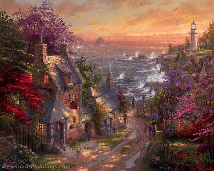 Landscape Paintings the village lighthouse Garden Paintings