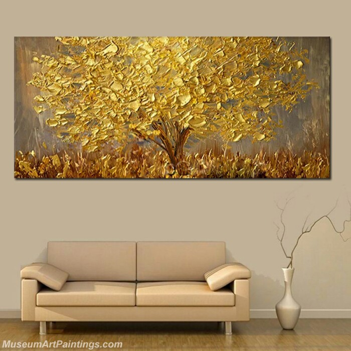 Modern Abstract Oil Paintings Golden Tree Painting for Living Room