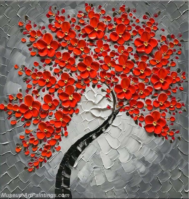 Modern Landscape Tree Painting Red Flower 01