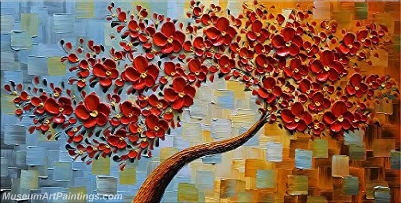 Modern Landscape Tree Painting Red Flower 02