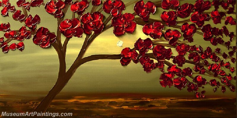 Modern Landscape Tree Painting Red Flower 03