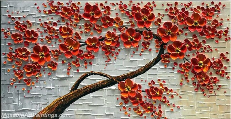 Modern Landscape Tree Painting Red Flower 04