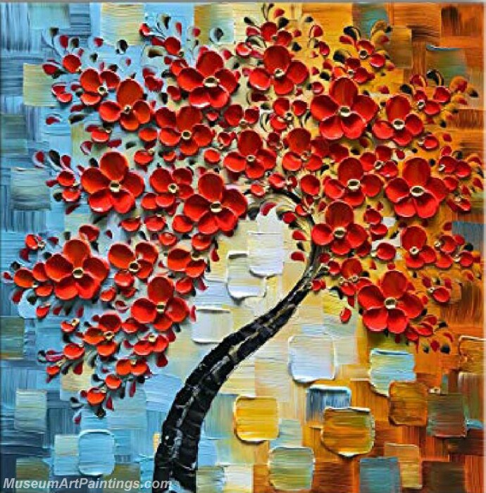 Modern Landscape Tree Painting Red Flower 05