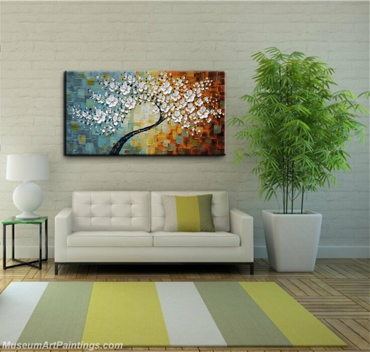 Modern Oil Paintings Palette Knife Tree Flowers Paintings for Living Room