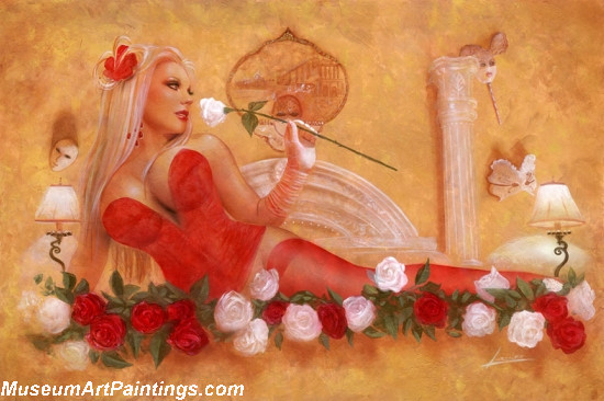 Modern Pinup Art Paintings A Bed of Roses