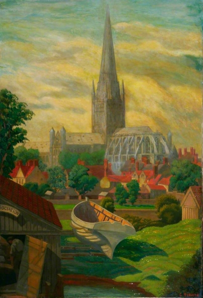 Norwich Cathedral from Pulls Ferry Norfolk by Charles Ginner