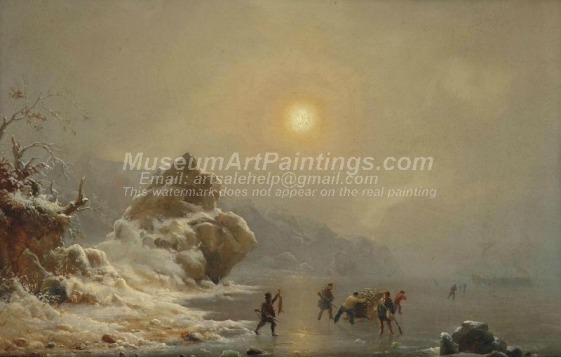 Oil Paitings A Winter Landscape with Hunters on the Ice