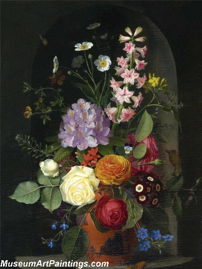 Otto Didrik Ottesen A Bouquet In A Wedgwood Rosso Antico Vase Set In A Niche