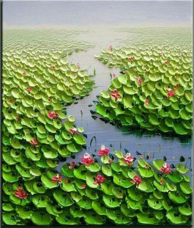 Palette Knife Painting Lotus Pond PKP02