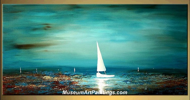 Palette Knife Painting Seascape and Boat 002