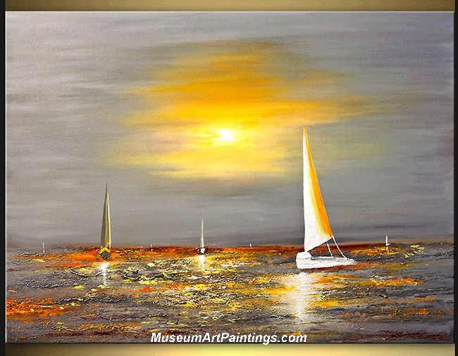 Palette Knife Painting Seascape and Boat 003