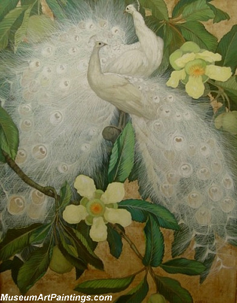 Peacock Paintings White Peacocks with Gold