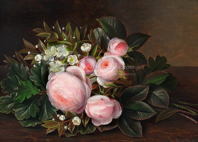 Pink roses and myrtle on a sill