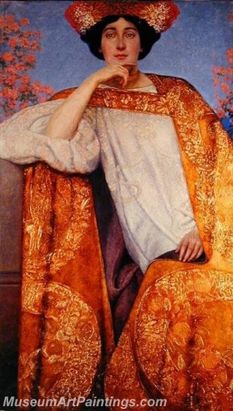 Portrait of a Woman in a Golden Dress Painting