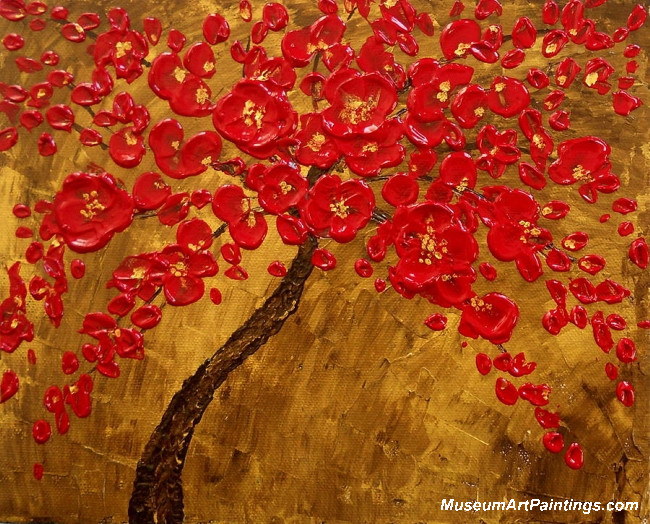 Red Flowers Landscape Tree Painting 009
