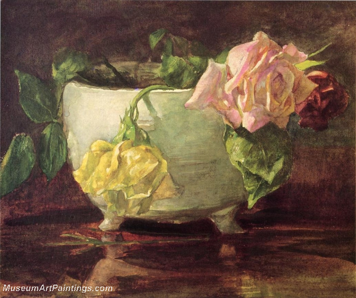Roses in Old Chinese Bowl by John La Farge