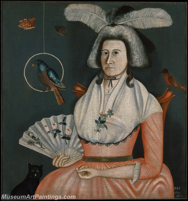 Rufus Hathaway Lady with Her Pets Molly Wales Fobes Painting