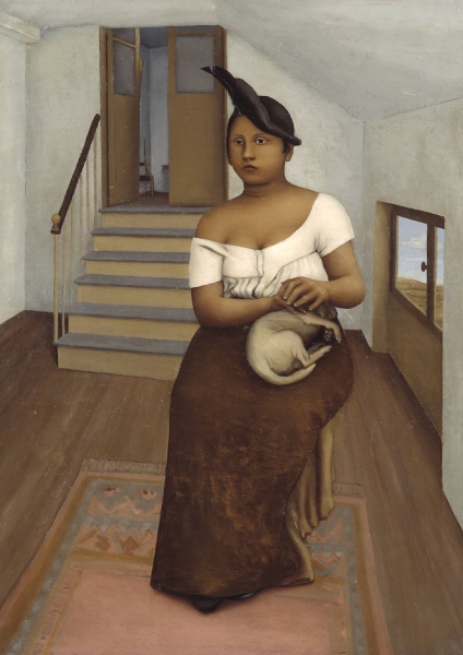Seated Woman with Small Dog by Meraud Guevara