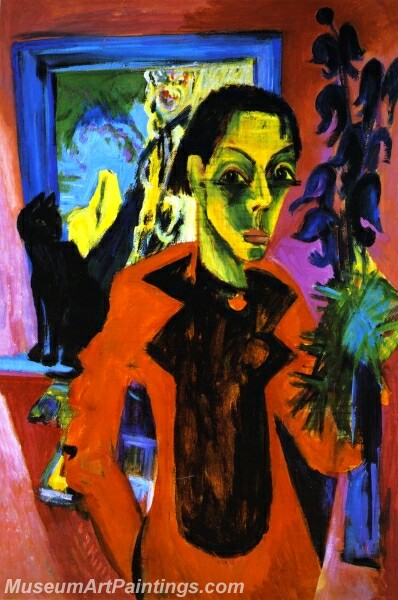 Self Portrait with Cat Painting