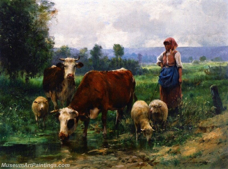 Shepherd and her Flock Painting