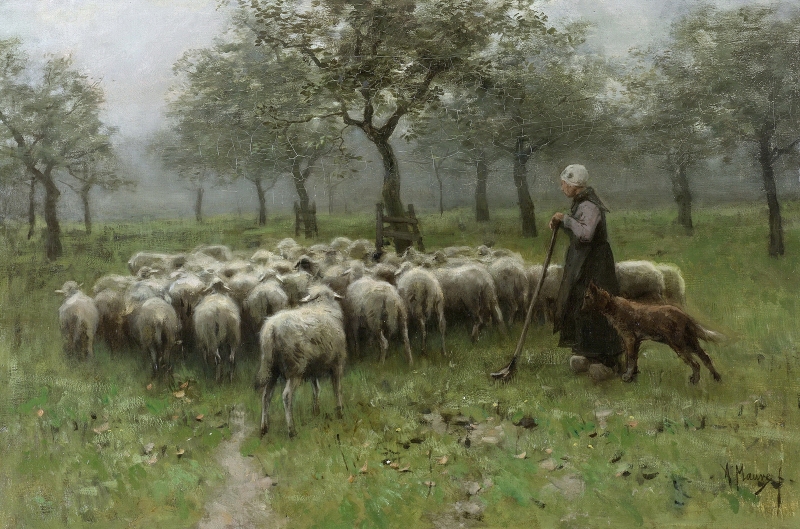 Shepherdess with Flock of Sheep by Anton Mauve