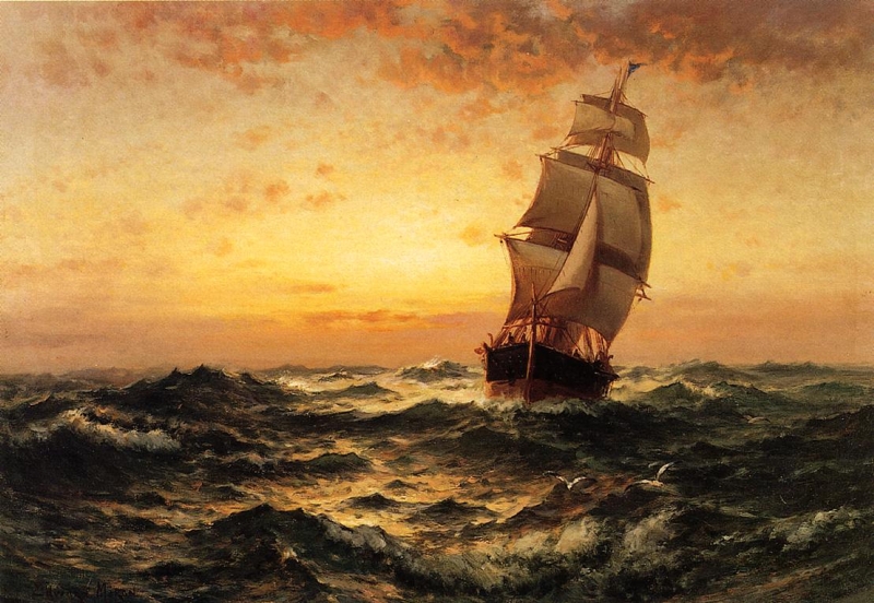 Ship at Sea Sunset by Edward Moran