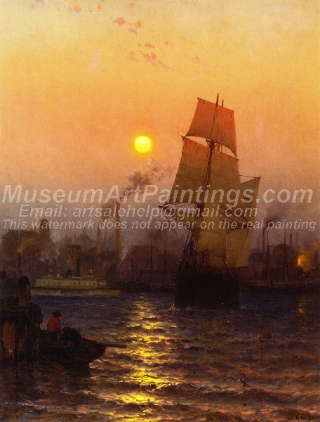 Shipping in Harbor by Moonlight