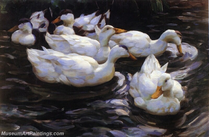 Six Ducks in a Pond Painting