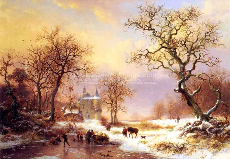 Skaters in a Winter Landscape by Frederk Marinus Kruseman