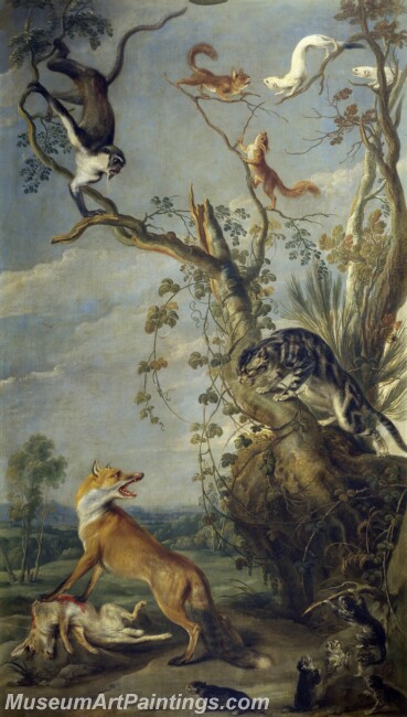 Snyders Frans La gata y el zorro Painting