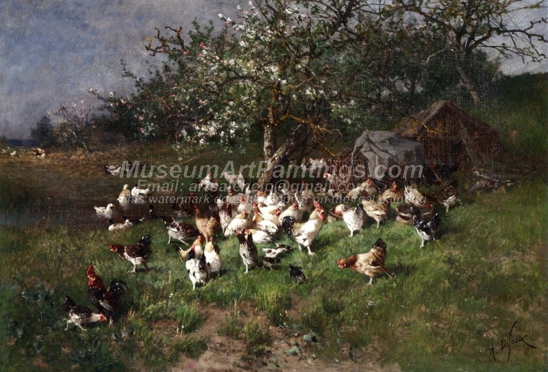 Spring Chickens under Flowering Apple Trees by Alexandre Defaux