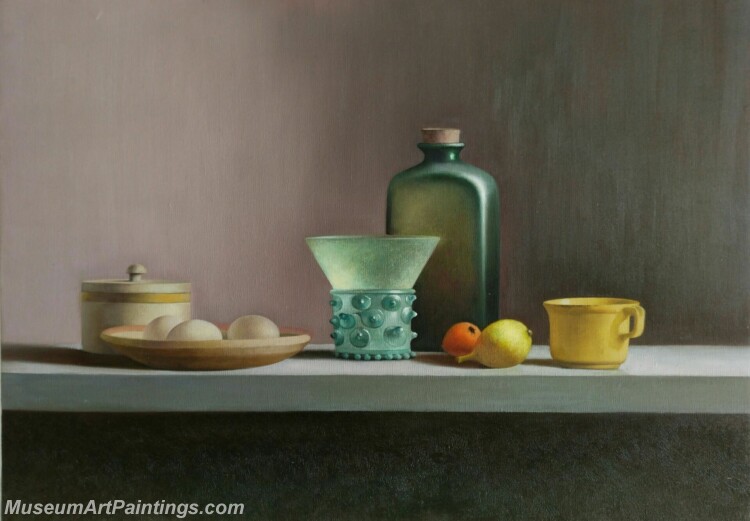 Still Life Painting Eggs Bottles