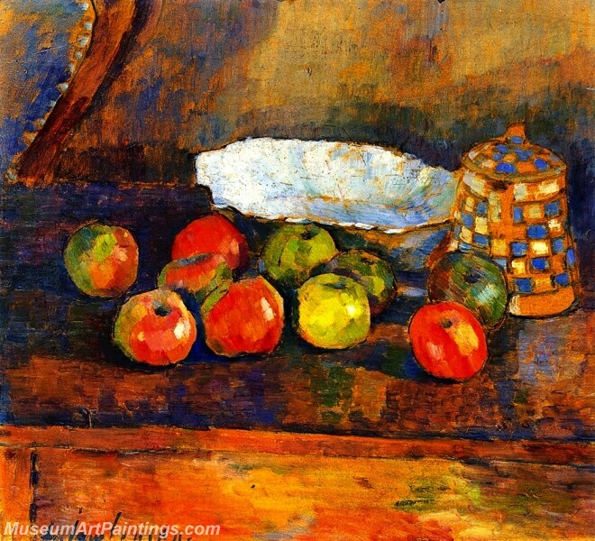 Still Life with Apples Blue Bowl and Coffee Pot Abstract Painting