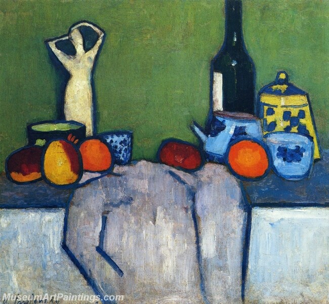 Still Life with Flask Fruit and Figure Abstract Painting