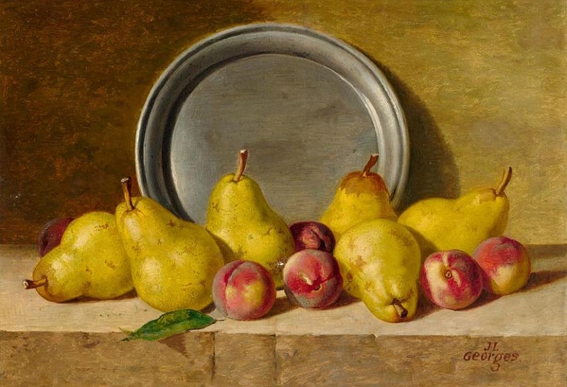 Still Life with Pears Peaches and Pewter Plate